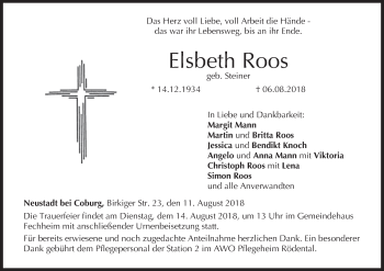 Anzeige von Elsbeth Roos von MGO