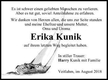 Anzeige von Erika Kunik von MGO