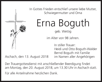 Anzeige von Erna Boguth von MGO