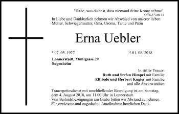 Anzeige von Erna Uebler von MGO