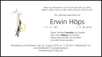 Anzeige von Erwin Höps von MGO
