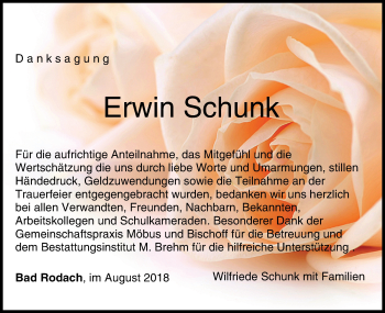 Anzeige von Erwin Schunk von MGO