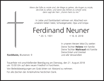 Anzeige von Ferdinand Neuner von MGO