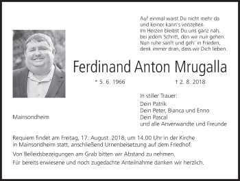Anzeige von Ferdinand Anton Mrugalla von MGO