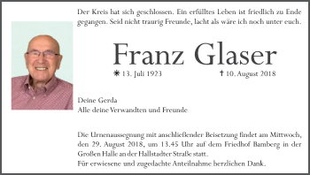 Anzeige von Franz Glaser von MGO