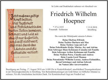 Anzeige von Friedrich Wilhelm Hoepner von MGO