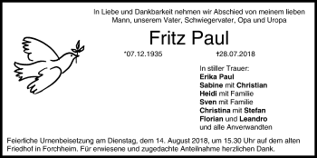 Anzeige von Fritz Paul von MGO