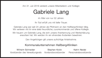 Anzeige von Gabriele Lang von MGO