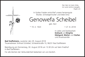 Anzeige von Genowefa Scheibel von MGO