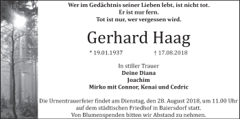 Anzeige von Gerhard Haag von MGO