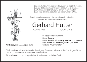 Anzeige von Gerhard Hütter von MGO