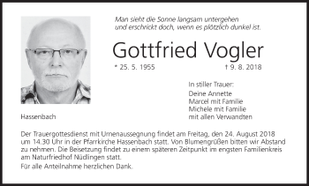 Anzeige von Gottfried Vogler von MGO