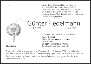 Anzeige von Günter Fiedelmann von MGO