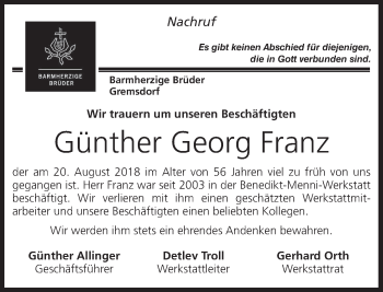Anzeige von Günther Georg Franz von MGO