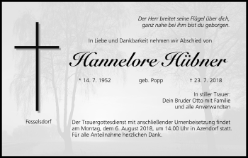 Anzeige von Hannelore Hübner von MGO