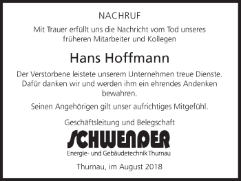 Anzeige von Hans Hoffmann von MGO