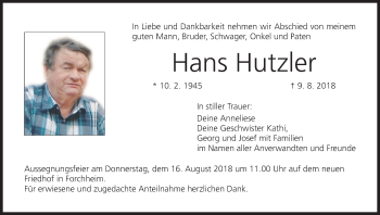 Anzeige von Hans Hutzler von MGO