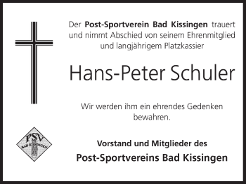 Anzeige von Hans-Peter Schuler von MGO