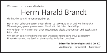 Anzeige von Harald Brandt von MGO