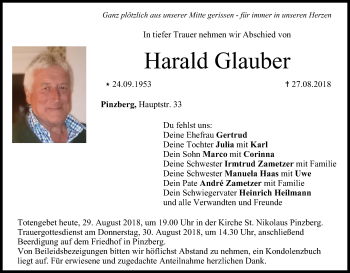 Anzeige von Harald Glauber von MGO