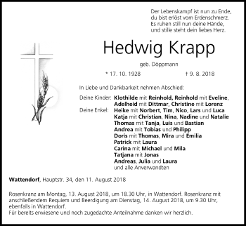 Anzeige von Hedwig Krapp von MGO