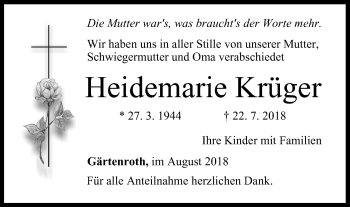 Anzeige von Heidemarie Krüger von MGO