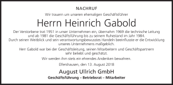 Anzeige von Heinrich Gabold von MGO