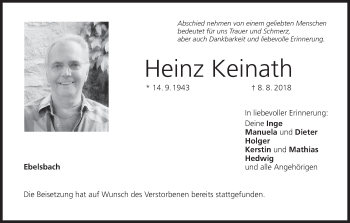 Anzeige von Heinz Keinath von MGO