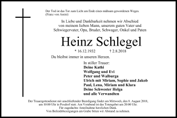 Anzeige von Heinz Schlegel von MGO