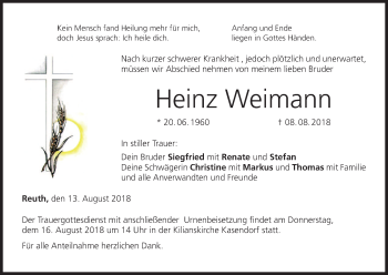 Anzeige von Heinz Weimann von MGO