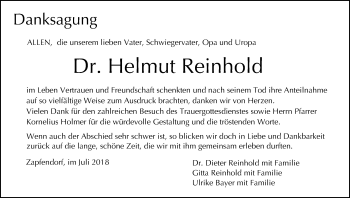 Anzeige von Helmut Reinhold von MGO