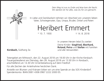 Anzeige von Heribert Emmert von MGO