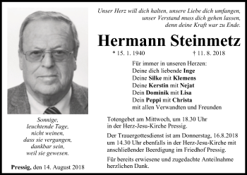 Anzeige von Hermann Steinmetz von MGO