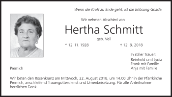 Anzeige von Hertha Schmitt von MGO