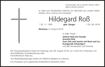 Anzeige von Hildegard Roß von MGO