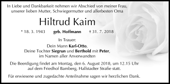 Anzeige von Hiltrud Kaim von MGO