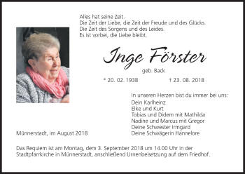 Anzeige von Inge Förster von MGO