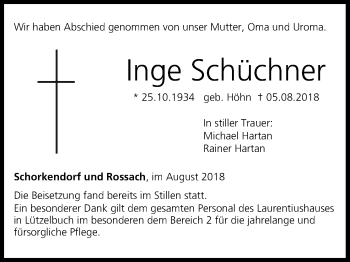 Anzeige von Inge Schüchner von MGO