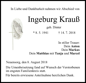 Anzeige von Ingeburg Krauß von MGO