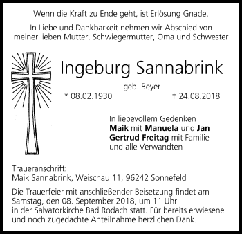 Anzeige von Ingeburg Sannabrink von MGO