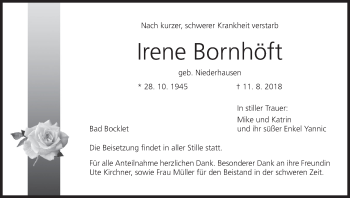Anzeige von Irene Bornhöft von MGO