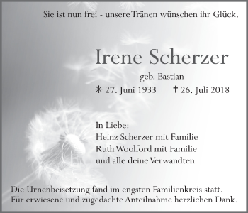 Anzeige von Irene Scherzer von MGO