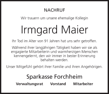 Anzeige von Irmgard Maier von MGO