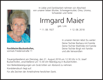 Anzeige von Irmgard Maier von MGO