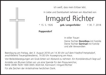 Anzeige von Irmgard Richter von MGO