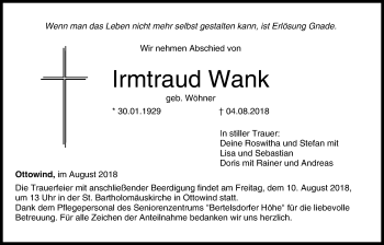 Anzeige von Irmtraud Wank von MGO