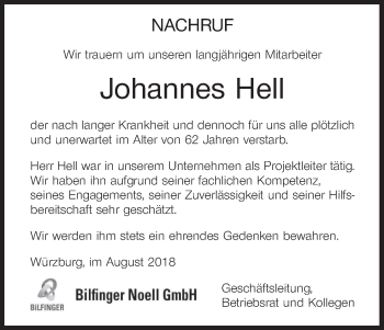 Anzeige von Johannes Hell von MGO