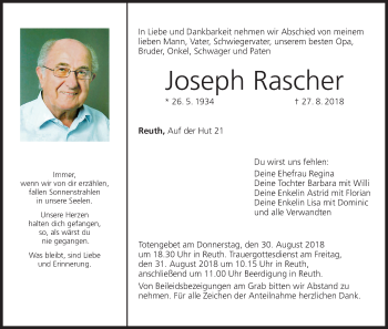 Anzeige von Joseph Rascher von MGO