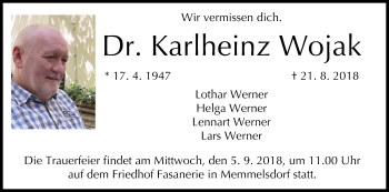 Anzeige von Karlheinz Wojak von MGO