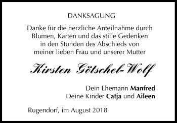 Anzeige von Kirsten Götschel-Wolf von MGO